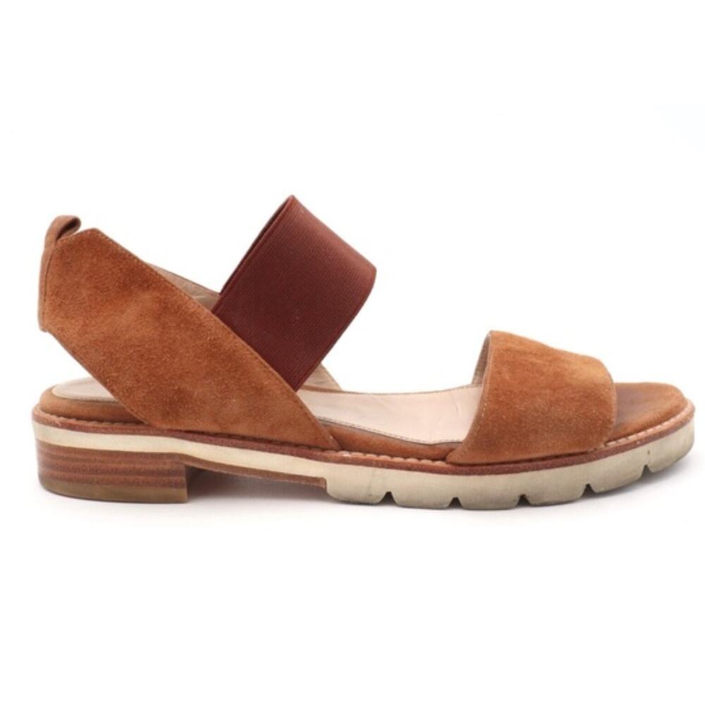 Stuart Weitzman Tan Suede Elastic Strap Sandals